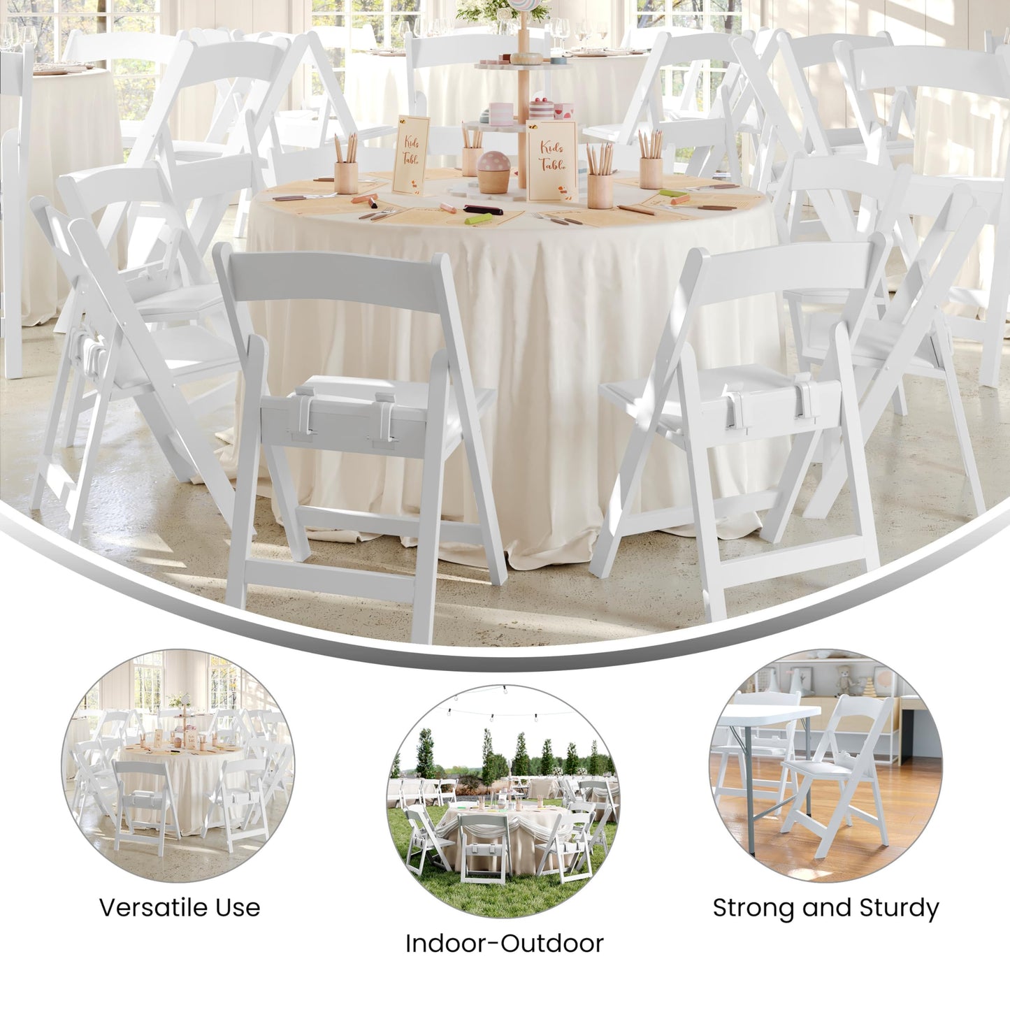 Flash Furniture Hercules Series Kids Padded Folding Chairs for Children, Children's Event Seats with 264-lb. Static Weight Capacity, Set of 11, White