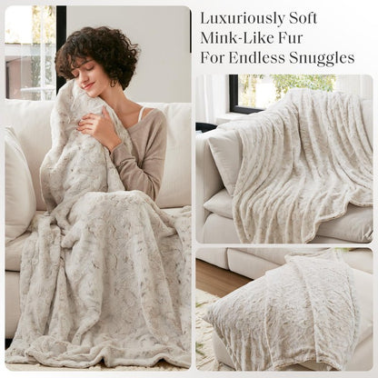 Madison Park Zuri Soft Plush Luxury Oversized Faux Fur Throw Animal Stripes Design, Faux Mink On The Reverse, Modern All Seasons Blanket for Bed, Sofa Couch, Office, Snow Leopard, 60x70