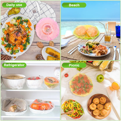 175Pcs 7 Colors Reusable Elastic Food Covers, Sublaga 7 Sizes Plastic Bowl Covers, Colorful Dish Plate Covers, Alternative to foil, Plastic Wrap, BPA Free
