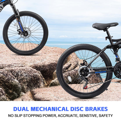 Ecarpat Mountain Bike 24 Inch Wheel, 21-Speed Disc Brakes Thumb Shifter, Carbon Steel Frame Mens Trail Commuter City Snow Mountain Bikes Bicycles