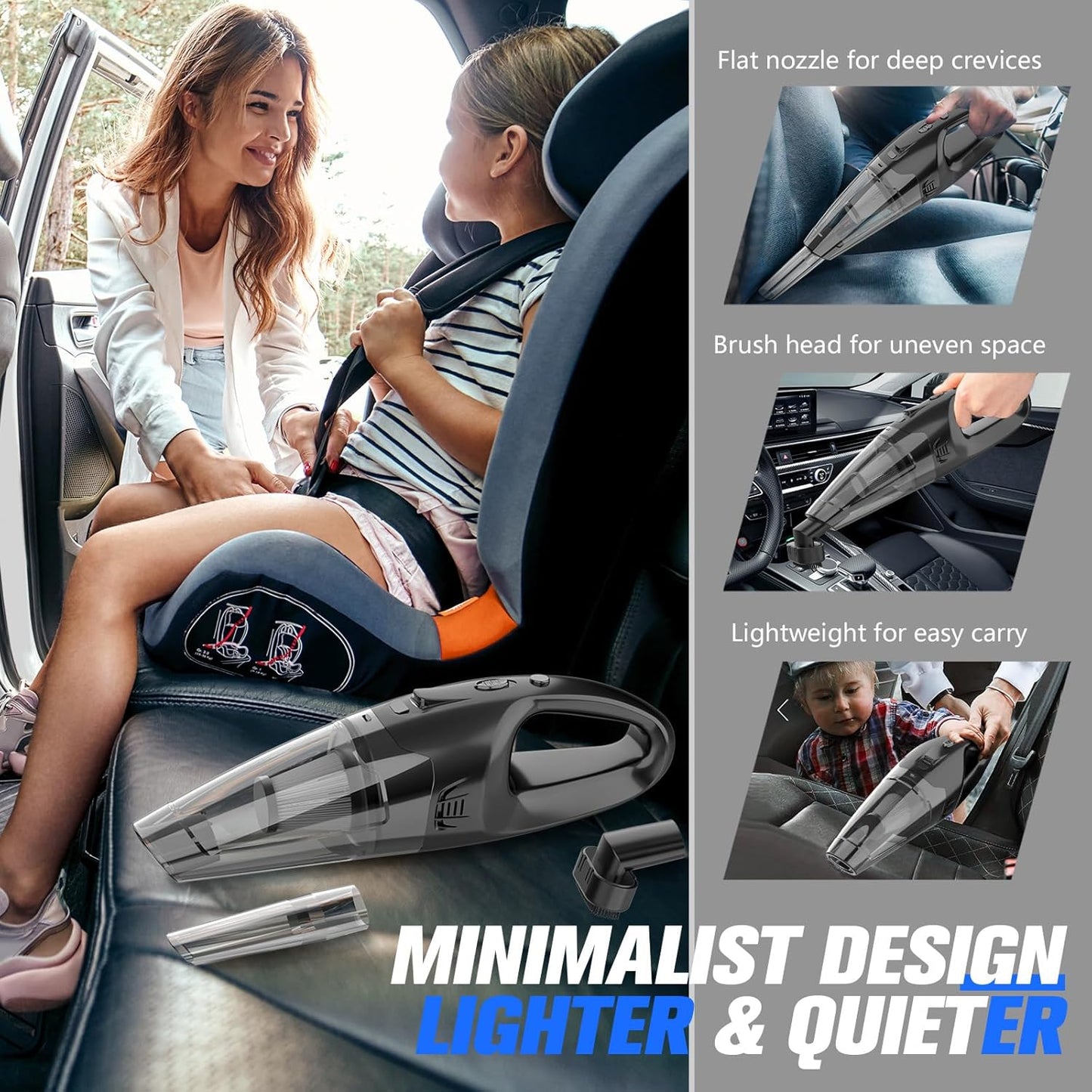 Nozzle Handheld Vacuum Cordless Rechargeable with LED Light, Car Vacuum Portable Cordless, Hand Vacuum Cleaner Car