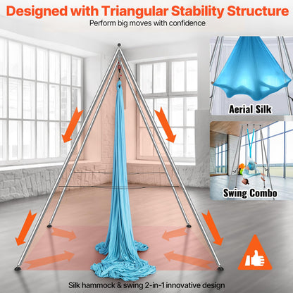 VEVOR Aerial Yoga Frame & Hammock, 551.15 lbs Load Capacity, 9.68 ft Height Professional Training Swing Stand Comes with 13.1 Yards Aerial Hammock, Yoga Rig for Indoor Outdoor, Blue