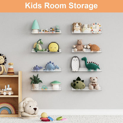Upsimples 12 Pack Acrylic Shelves - Clear Wall Organizer for Figures, Toys, Perfume | 15" Display Shelf for Bedroom & Nursery
