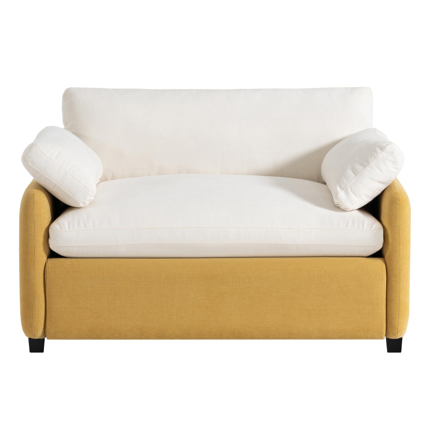 GDFStudio 50" Oversized Accent Chair, Modern Chenille Upholstered Armchair with 2 Pillows & Solid Frame, Deep Wide Seat Cloud Comfy Single Sofa Reading Chair for Living Room Apartment, Yellow+Cream