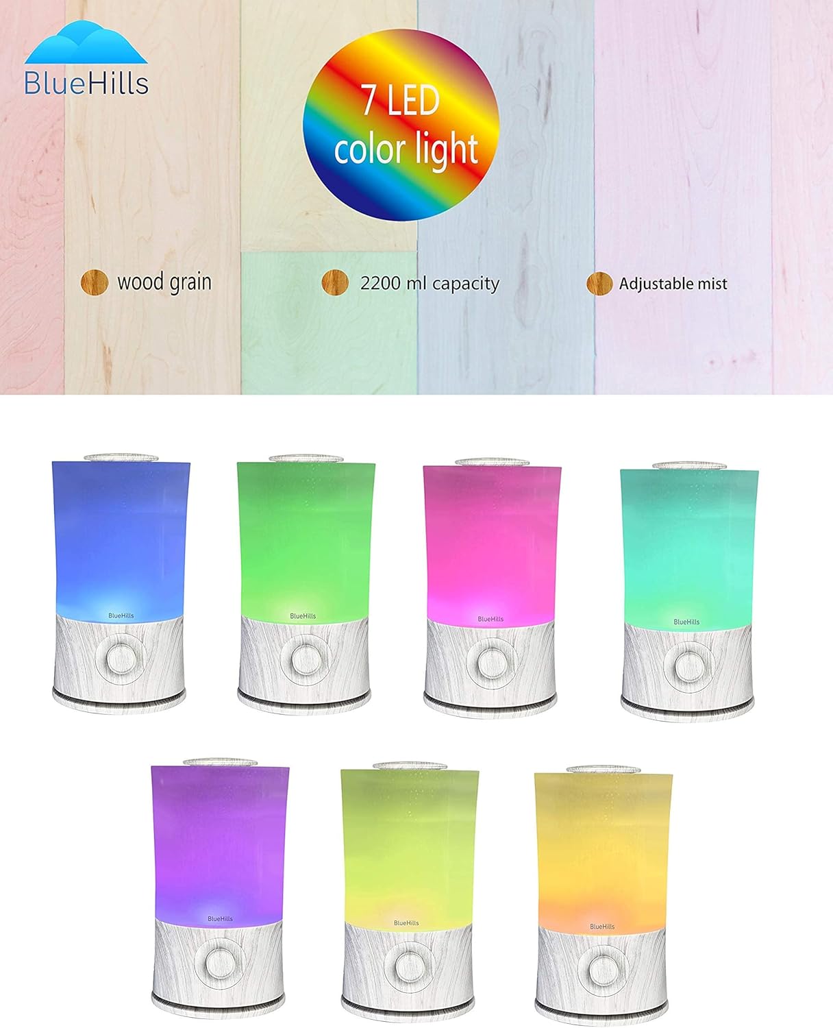 BlueHills Premium 2000 ML XL Large Essential Oil Diffuser Aromatherapy Humidifier for Large Room Home 40 Hour Run Huge Coverage Area 2 Liter Extra Large Capacity Huge Diffuser Wood Grain E005