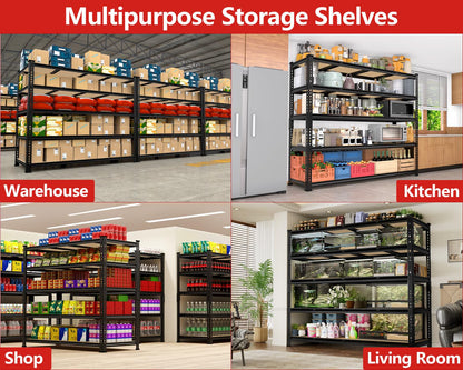 PrimeZone 60" W X 24" D X 72" H Heavy Duty Garage Storage Shelves - Adjustable Metal Shelving Unit, 5 Tier Industrial Shelves for Storage Standing Utility Rack for Warehouse, Basement, Black, 2 Pack