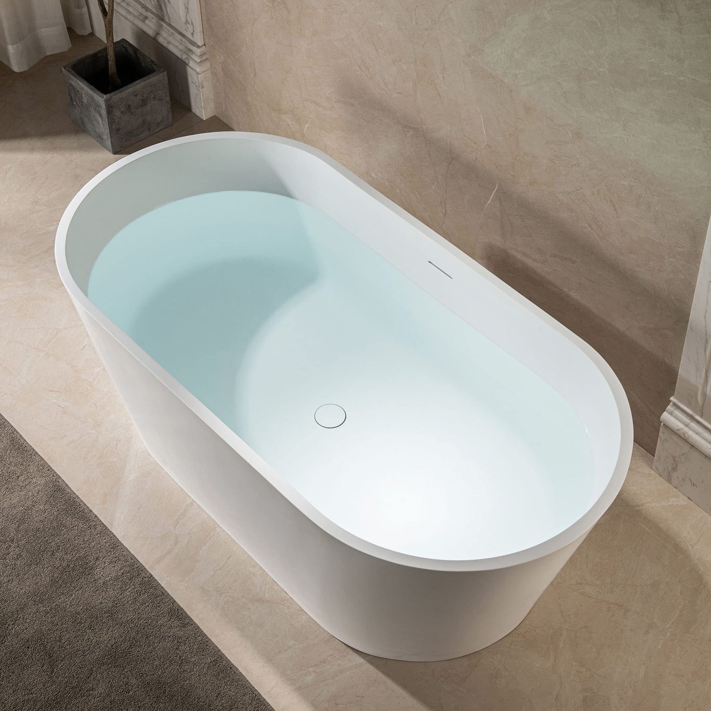 WOODBRIDGE 59" L x 29-7/8" W Luxury Contemporary Solid Surface Stone Resin Freestanding Bathtub in Matte White