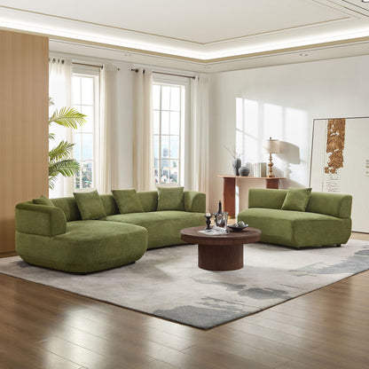 KEIKI 177" Curved Oversized Boucle Modular Sectional Sofa with Left Chaise, Upholstered 6-Seater Comfy Couch with 40D High-Resilience Seat Cushion & 5 Pillows, Easy Assembly, for Living Room, Green