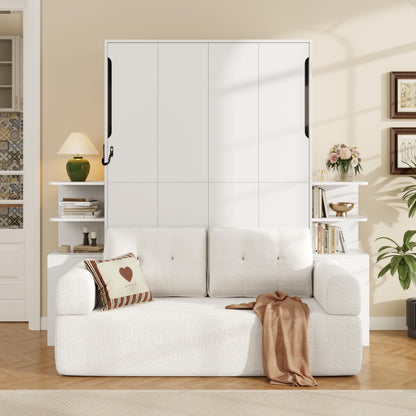 Ball & Cast Murphy Bed Full Size Murphy Beds with Sofa and Storage Cabinets,Wood Wall Hideaway w/Slat Support,can be Folded,Space-Saving,for Small Room,Dorms,White