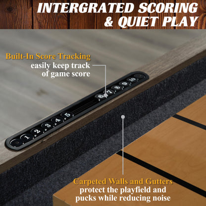 Barrington 9 ft Monteray Shuffleboard Table with Buffet Top, 2-in-1 Game Table & Furniture Style Dining Surface, UV-Coated Playfield, Climate Adjusters, Leg Levelers, 8 Pucks & Speed Powder Included