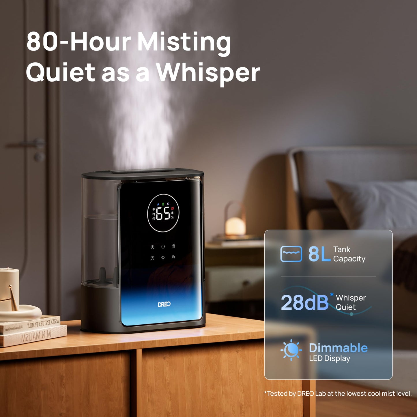 Dreo 8L Smart Humidifier Large Room 600ft², HM717S, 80H Runtime Supersized Warm and Cool Mist Humidifiers for Bedroom Baby, 28dB Quiet Air Humidifier for Plants Indoor, Home, Whole House, Silver