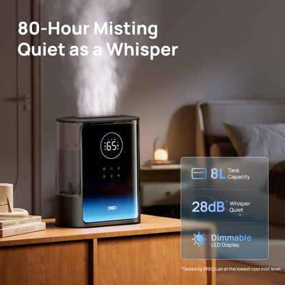 Dreo 8L Smart Humidifier Large Room 600ft², HM717S, 80H Runtime Supersized Warm and Cool Mist Humidifiers for Bedroom Baby, 28dB Quiet Air Humidifier for Plants Indoor, Home, Whole House, Silver