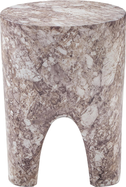 Meridian Furniture 99054Brown-ET Foligno Collection Art Deco Indoor/Outdoor Concrete End Table with Brown Marble Finish, 14" W x 14" D x 18" H, Brown