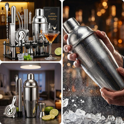 ARTFLY Cocktail Shaker Set, 18-Piece Bartender Kit with Acrylic Stand, 18/8 Stainless Steel Bar Set with Martini Shaker, Jigger, Muddler & Recipe Book for Home Bar