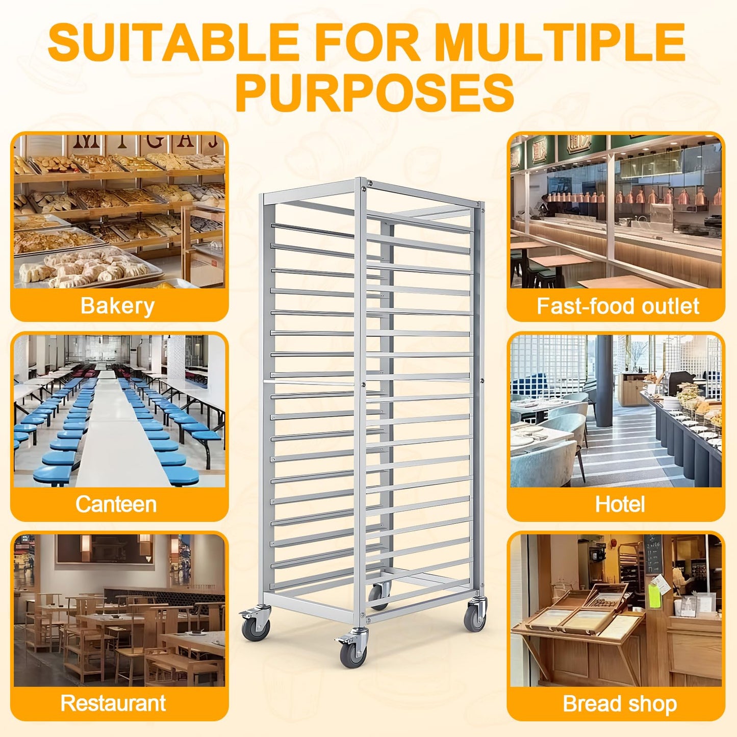 18-Tier Half & Full Sheet Bun Pan Rack - Bread Bakers Rack for Commercial Kitchen, Rolling Baking Cart with Brake Wheels, 24" L x 18.3" W x 70.3" H