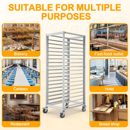 18-Tier Half & Full Sheet Bun Pan Rack - Bread Bakers Rack for Commercial Kitchen, Rolling Baking Cart with Brake Wheels, 24" L x 18.3" W x 70.3" H