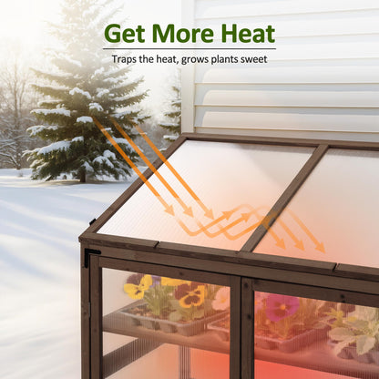 Macrout Cold Frame Greenhouse, Large Wooden Greenhouse Cabinet, Garden Cold Frame with Adjustable Shelves for Outdoor Indoor Use, 1344 (Brown)