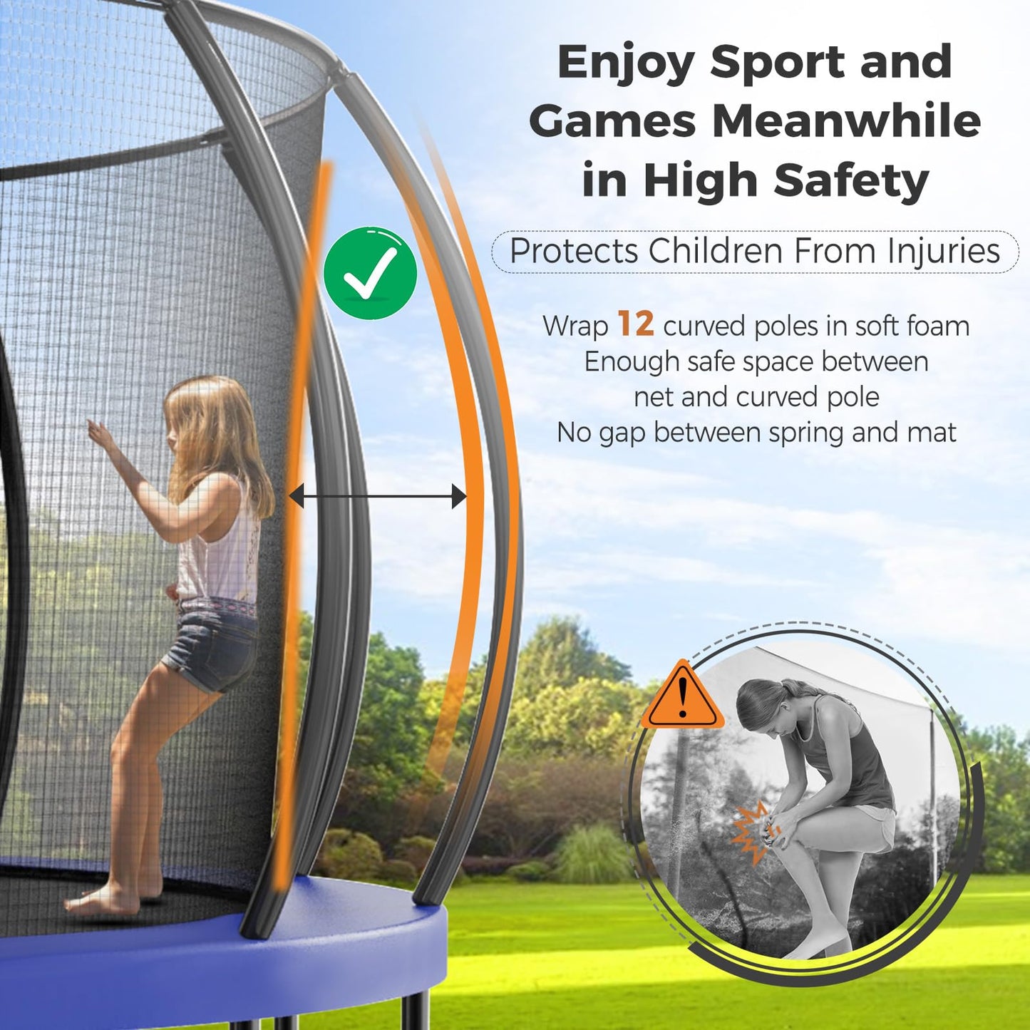 Tatub 16FT Upgrade Pumpkin Trampoline for Kids and Adults, Outdoor Recreational Trampolines with Basketball Hoop & Enclosure Net, Curved Poles & Storage Bag, Black
