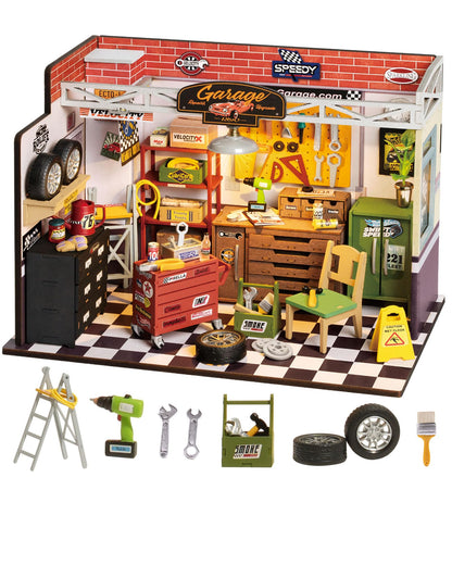 Rolife DIY Miniature House Kit Garage Workshop, Build 1/20 Mini House Building Kit with LED Craft Kits for Aduls Gifts for Him Her