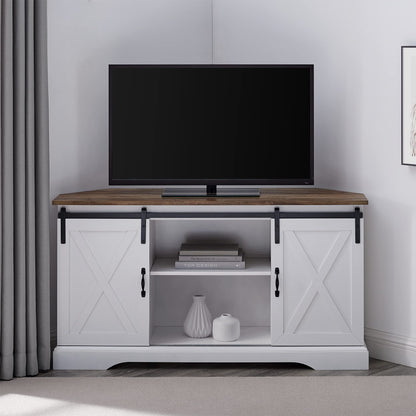 Walker Edison Everette Modern Farmhouse Double Sliding X Barn Door TV Stand for TVs up to 58 Inches 52 Inch Reclaimed Barnwood and Solid White