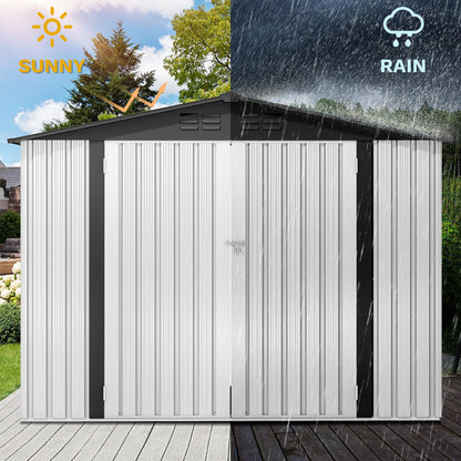 DWVO 7x5ft Metal Outdoor Storage Shed, Waterproof Tool Shed Heavy-Duty Storage Unit with Lockable Door and Vents, Ideal for Bicycles, Tools, Lawnmowers, Backyards, Patios, Lawns - White