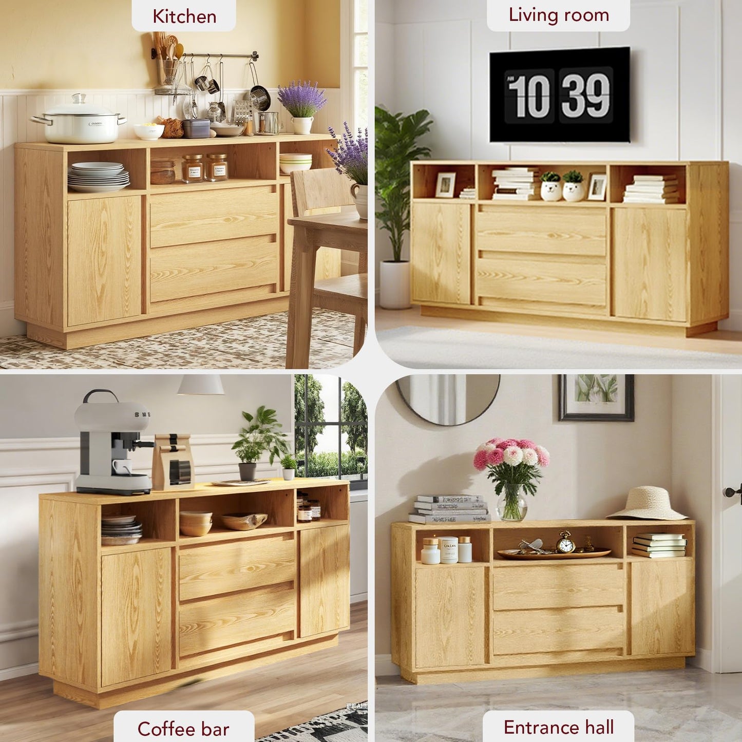 LUCKLIFE Sideboard Buffet Cabinet, White Kitchen Storage Cabinet with Modern Doors, Coffee Bar Cabinets for Entry, Hallway, Living Room(LightWhite)