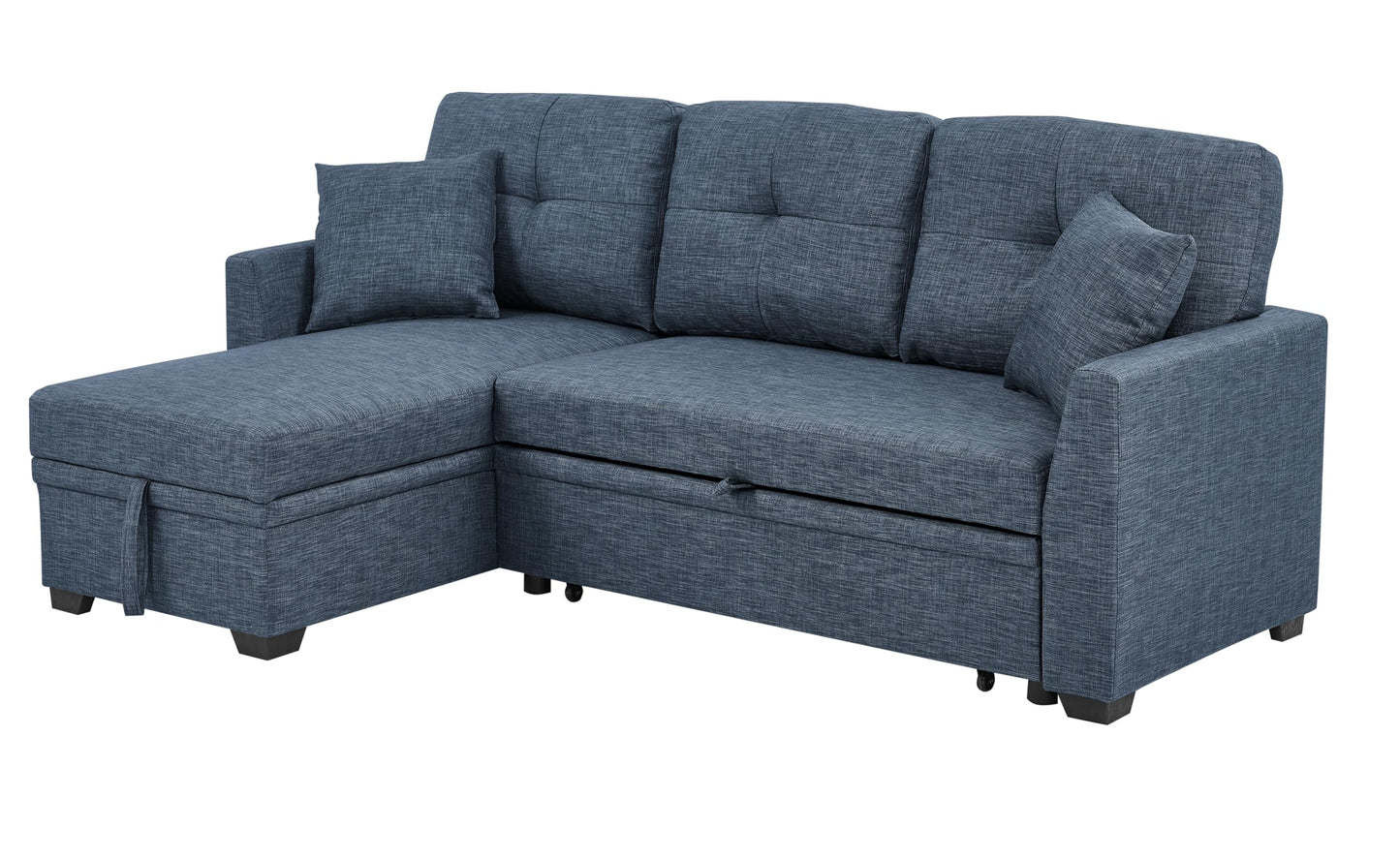 Ball & Cast 85" Convertible Sleeper Sofa Bed,Small Corner Sofa Sectional Couches for Living Room,Upholstered L Shaped Pull Out Couch Bed with Reversible Storage Chaise,Blue