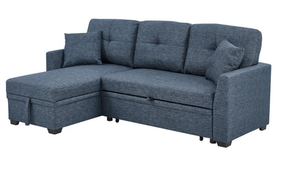 Ball & Cast 85" Convertible Sleeper Sofa Bed,Small Corner Sofa Sectional Couches for Living Room,Upholstered L Shaped Pull Out Couch Bed with Reversible Storage Chaise,Blue