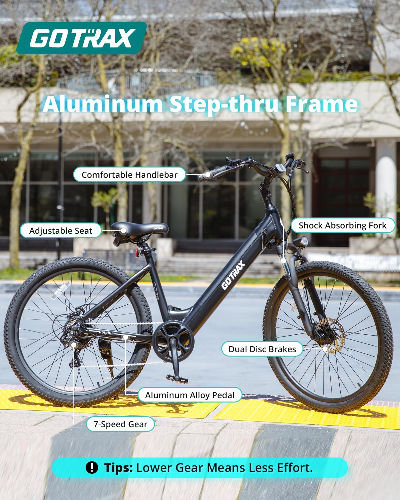 Gotrax 26" Electric Bike, Max Range 30Miles(Pedal-assist1) & 15.5/20Mph Power by 250/350W, 3 Riding Modes & Adjustable Seat, 7-Speed & Front Shock Absorber, Commuter Electric Bicycle for Adults, Black
