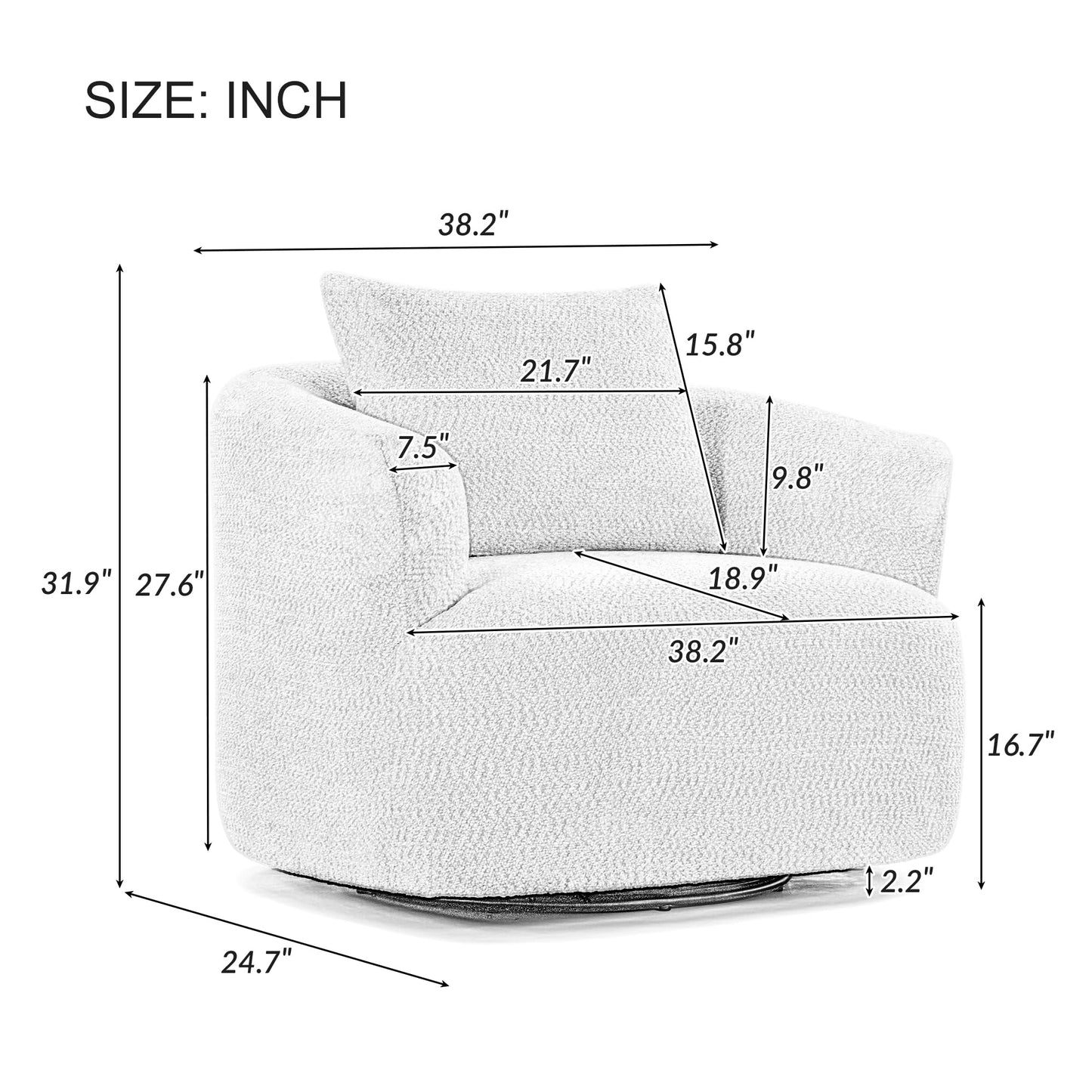 360° Swivel Accent Chair Boneless Barrel Armchair Ergonomic Upholstered Nursery Chair for Living Room Bedroom, Comfy Boucle Fabric