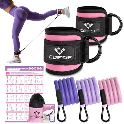 Ankle Resistance Bands With Cuffs for Working Out, Kickbacks, Hip, Leg and Glute Exercise - Training Poster Included - for Women