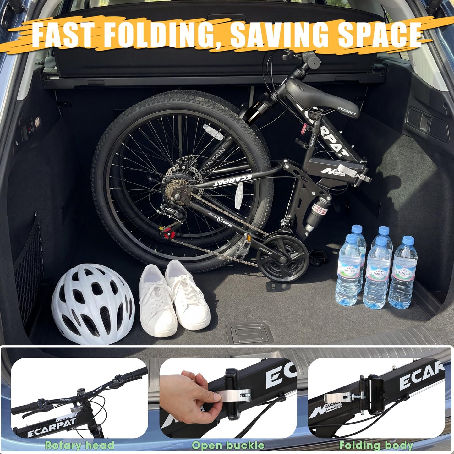 richvelo 26 Inch Foldable Mountain Bike, 21 Speed with Double Shock Effect, High Carbon Steel Frame, Double-Kill Disc Brake System, Unique Design and Ergonomic Frame & Cushion, Black