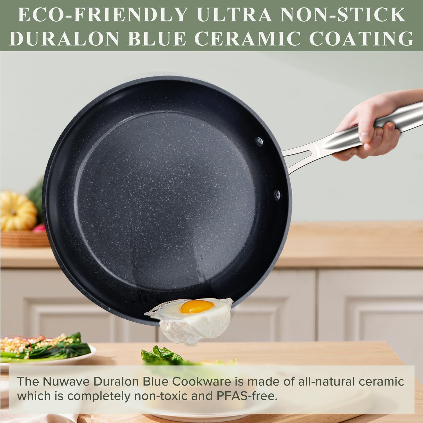 Nuwave Healthy Duralon Blue Ceramic Nonstick 12pc Cookware Set,Diamond Infused Scratch-Resistant,PFAS Free,Dishwasher & Oven Safe,Induction Ready & Evenly Heats, Tempered Glass Lids, Stay-Cool Handles
