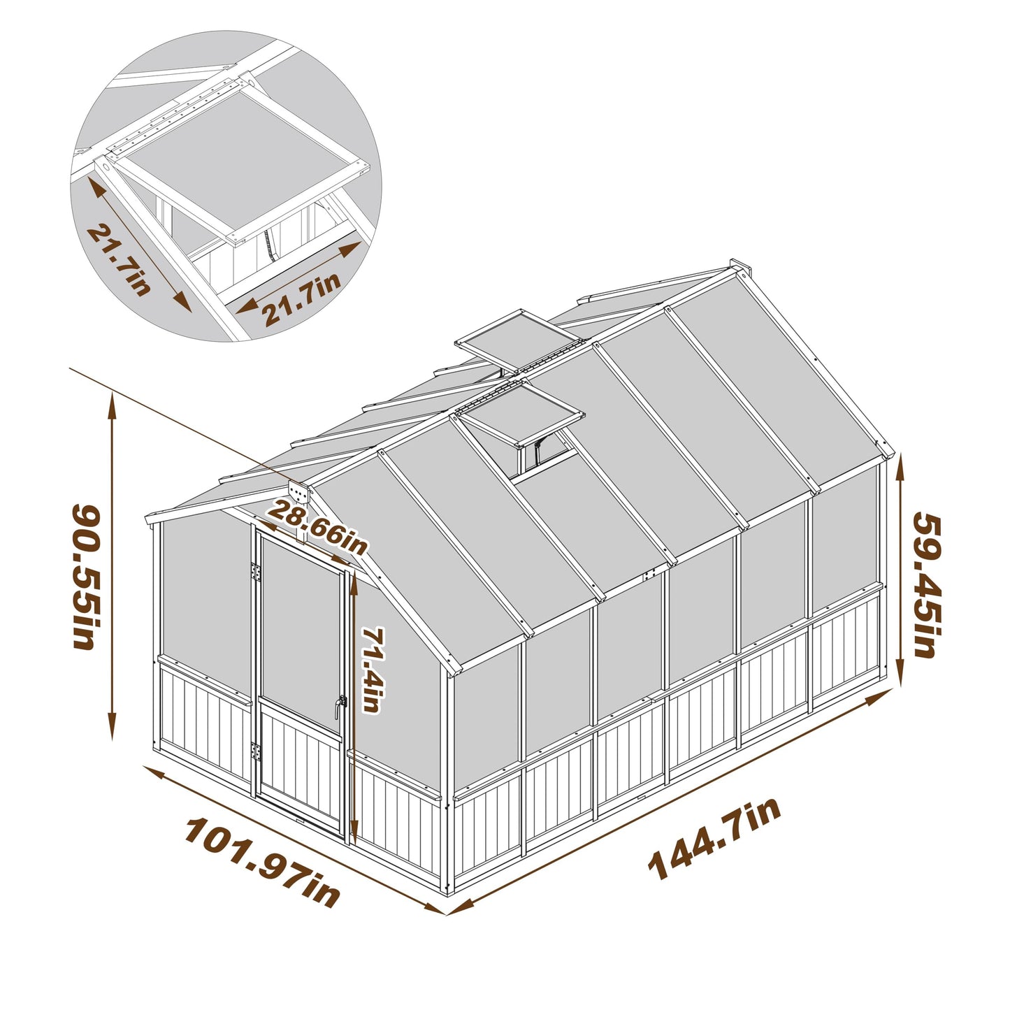 BlueWish 8x12 FT Greenhouse for Outdoors, Wood Green House with Cedar Frame & 6MM Thick Polycarbonate Panel, Walk in Greenhouse with Adjustable Vents for Outdoor, Patio, Garden, Backyard