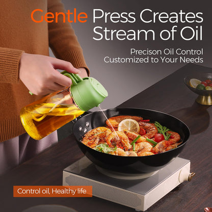 YARRAMATE 16oz/470ml Glass Olive Oil Sprayer for Cooking with Stickers, 2 in 1 Oil Dispenser for Kitchen Gadgets, Food Grade Premium Spray Bottle with Portion Control for Salad, Frying, BBQ (Green)