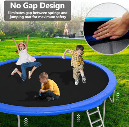 Lyromix Upgraded 16FT Trampoline with Lights, Large Outdoor Trampoline with Sprinkler,Basketball Hoop and Net, Capacity for 5-8 Kids and Adults, Classic Blue