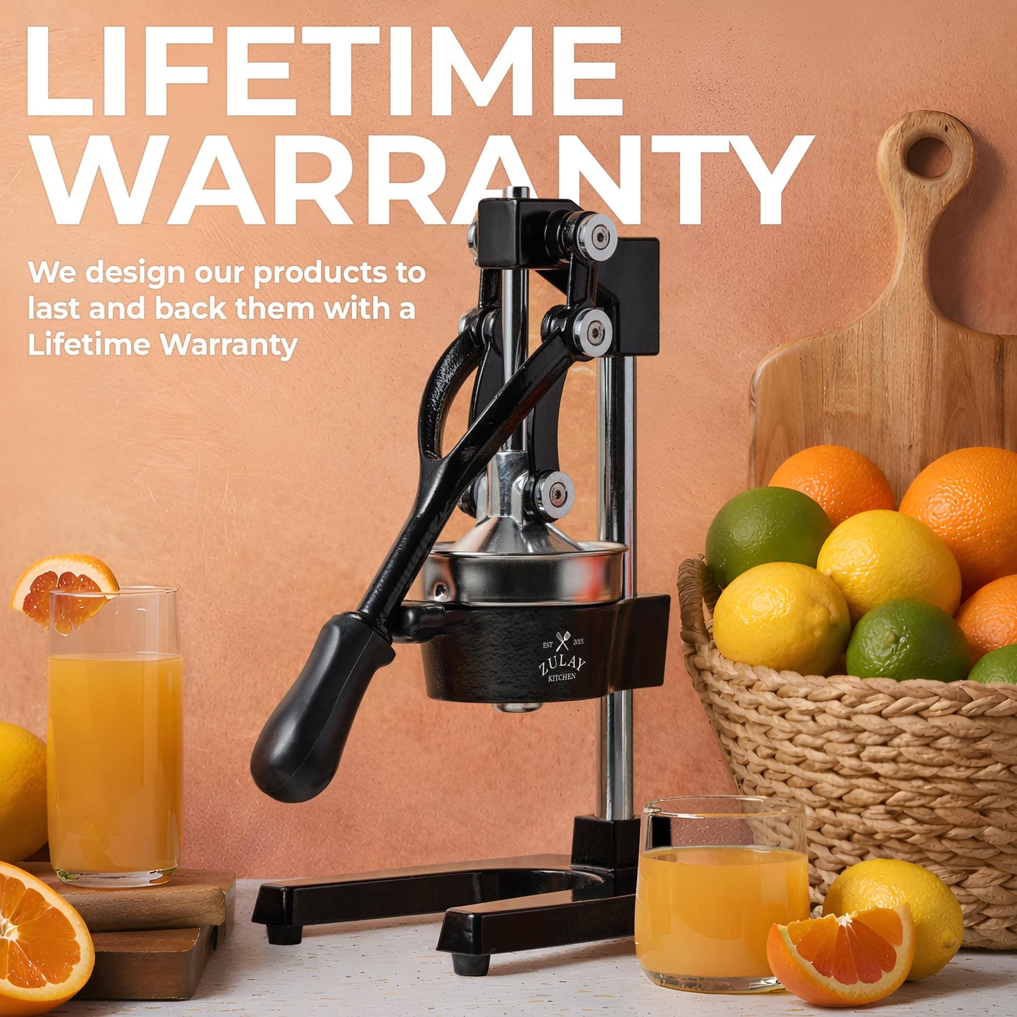 Zulay Kitchen Cast Iron Juicer - Easy-to-Clean Heavy-Duty Manual Juicer, Professional Citrus Juicer - Stainless Steel Lemon Squeezer - Manual Citrus Press & Orange Squeezer - Orange Juicer (Black)