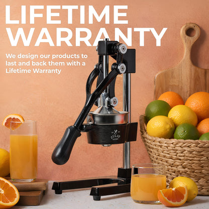Zulay Kitchen Cast Iron Juicer - Easy-to-Clean Heavy-Duty Manual Juicer, Professional Citrus Juicer - Stainless Steel Lemon Squeezer - Manual Citrus Press & Orange Squeezer - Orange Juicer (Black)