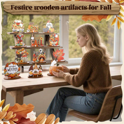 Leinuosen 12 Pcs Fall Table Decorations Thanksgiving Tiered Tray Decor Thanksgiving Centerpieces for Dinner Tables Autumn Gnome Maple Turkey Wooden Sign Fall Decor for Home Kitchen Shelf Farmhouse