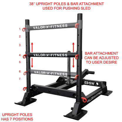 Valor Fitness Weighted Wheelbarrow Sled with Harness – Push, Pull, or Drag – Power Training Sled for Strength and Conditioning – 300 lb Capacity – Olympic Plate Storage – Home Gym Equipment