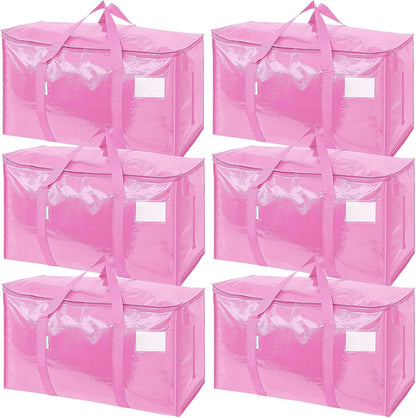 TICONN Extra Large Moving Bags - Heavy Duty Storage with Zippers & Handles | 6 Pack, Pink