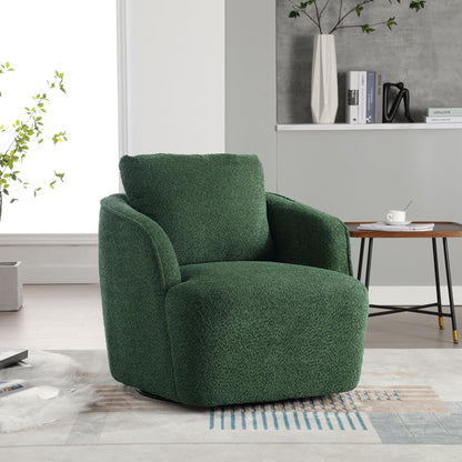 KEIKI 30" Boucle Round Accent Oversized Single Sofa Chair with High Resilience Cushion, Modern Style Upholstered Swivel Accent Barrel Chair, Lounge Armchair, Easy Assembly, for Living Room, Green