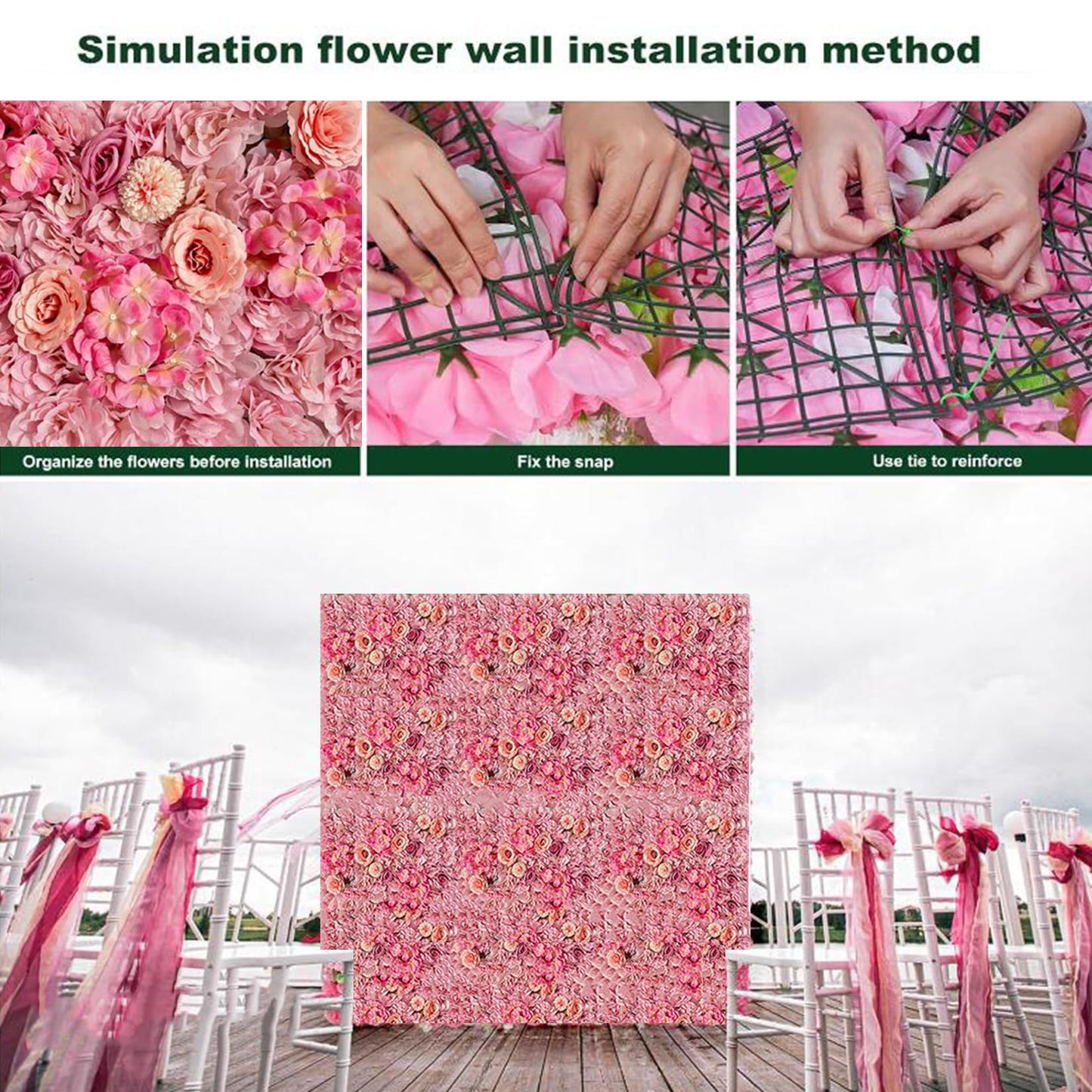 JIIPOREGJ Flower Panels Artificial Flowers Wall Screen Romantic Floral Backdrop Hedge Home Decor Wedding Party Background,8pcs
