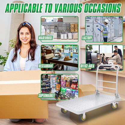 Platform Truck with Brake System 2600lbs Capacity Heavy Duty Push Cart Dolly Foldable Flatbed Cart with 5'' Swivel Wheels Large Steel Platform Dolly Cart for Groceries, Garage, Warehouse (24" x 48")