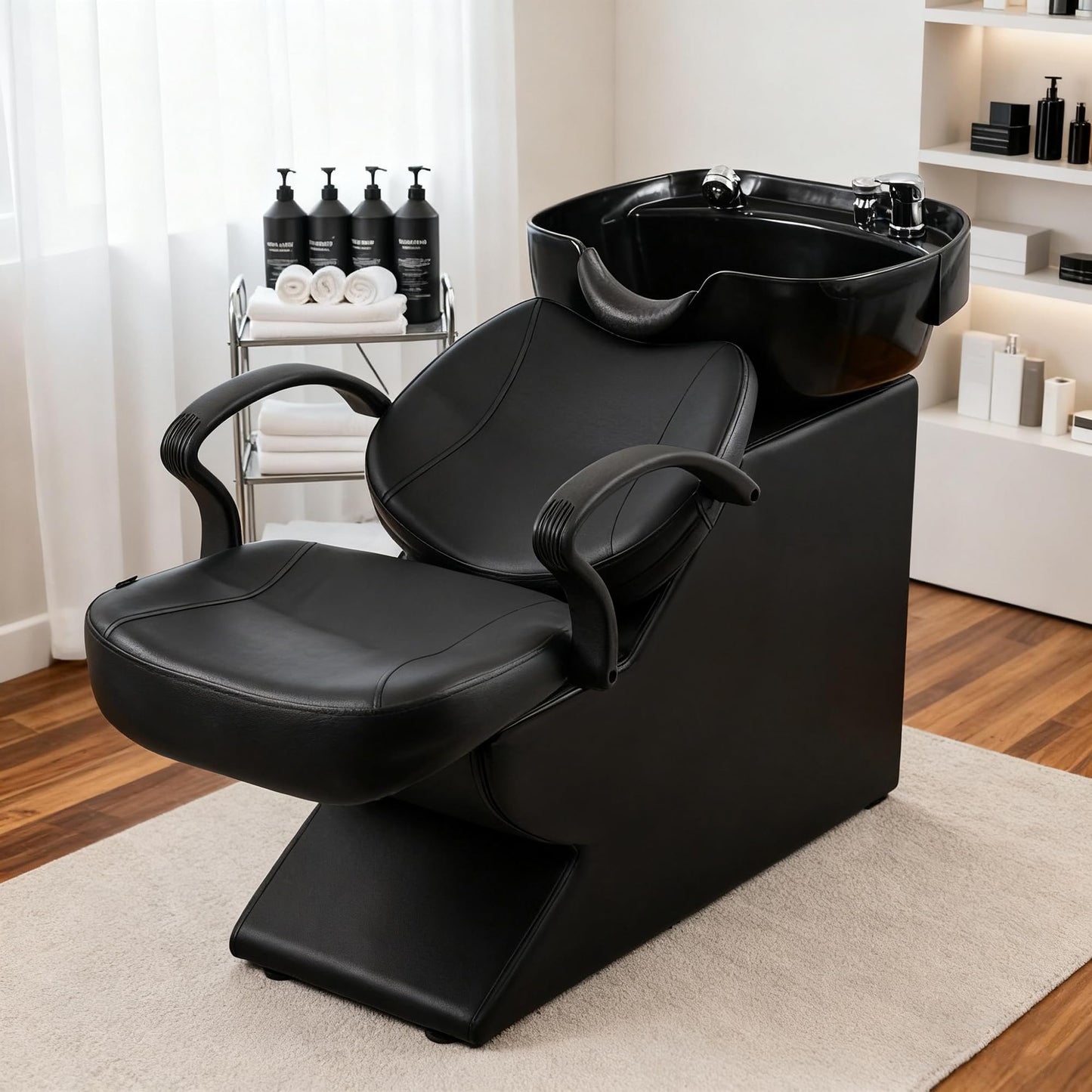 Seogwisam Shampoo Bowl and Chair Set for Salon, Backwash Barber Chair,ABS Plastic Shampoo Bowl Sink Unit w/Storage Box for Beauty Spa Barbershop