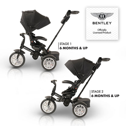 Bentley 6-in-1 Baby Stroller & Toddler Tricycle – Officially Licensed Luxury Kids Bike, Convertible Travel Strollers & Kid Trike with Air Wheels, Canopy & Safety Features (6m-5y+ | Onyx Black )