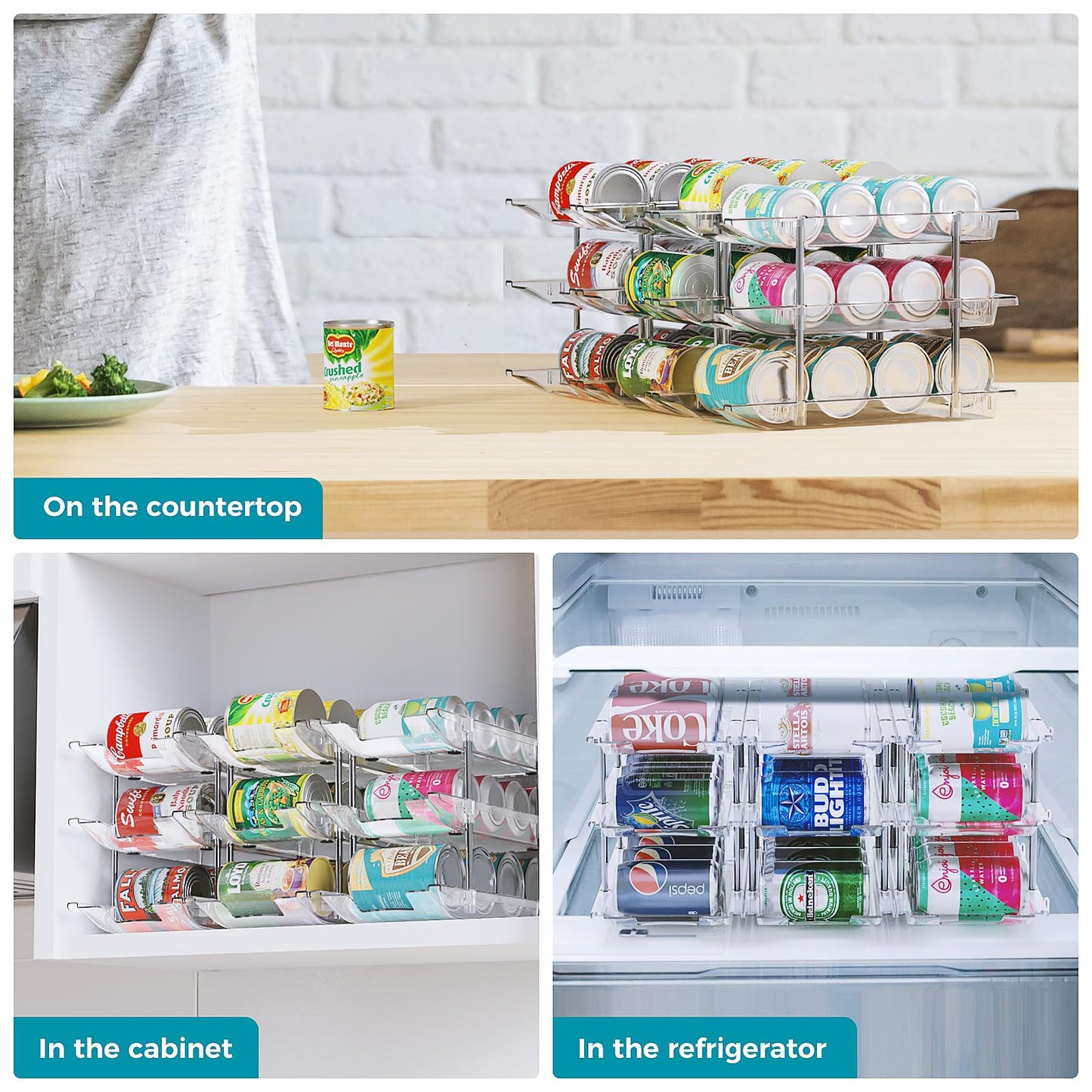 oylik Can Organizer for Pantry, 3 Tiers Can Storage Rack, up to 36 Cans Food Holders for Fridge, Cabinet and Pantry Organization