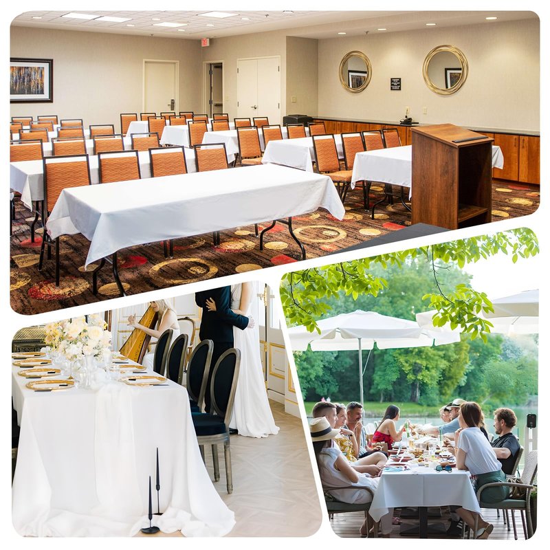 pepmily 8 Pack White Table Cloth 90x156 Inch Rectangle Tablecloths for 8 Foot Rectangle Tables, Wrinkle Resistant Washable Polyester Fabric Rectangular Table Cover for Dining Banquet Wedding Party
