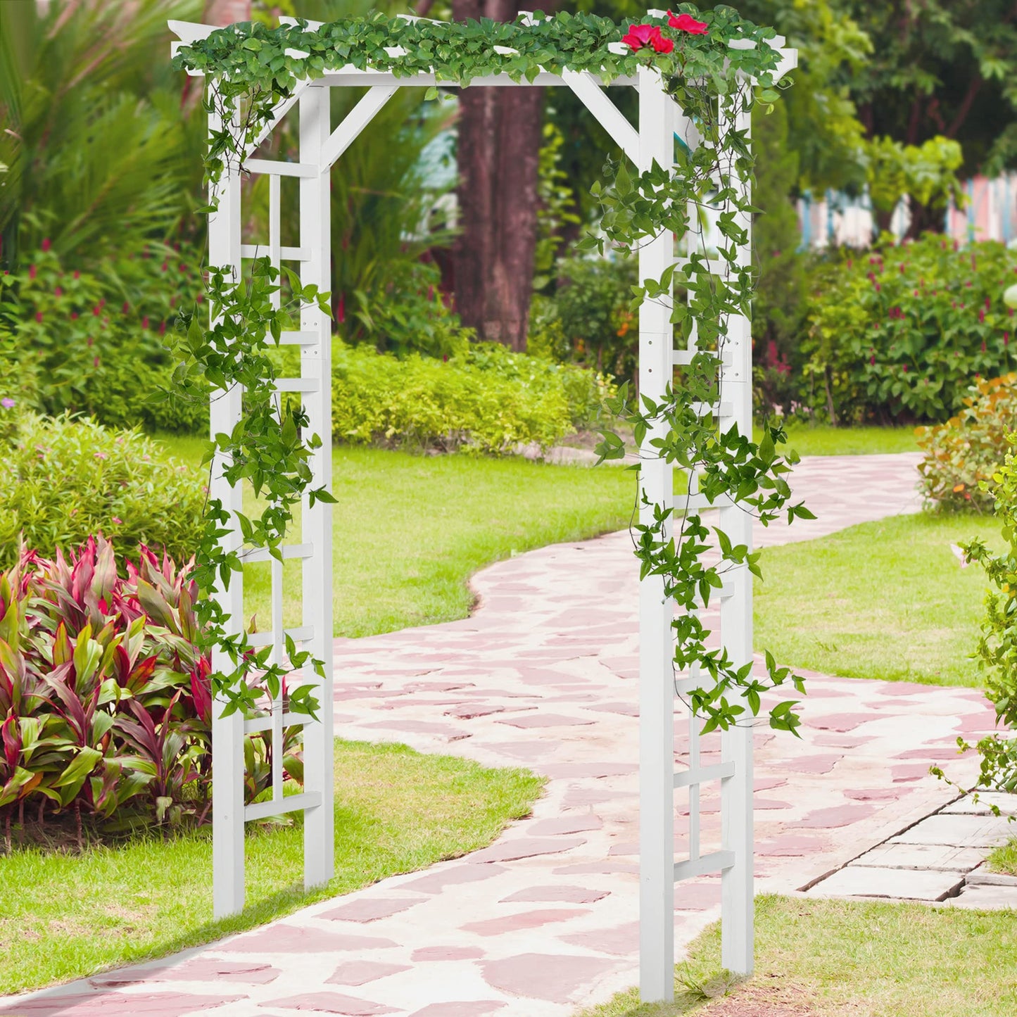 85" Wooden Garden Arbor for Wedding & Ceremony, Outdoor Garden Arch Trellis for Climbing Vines – White