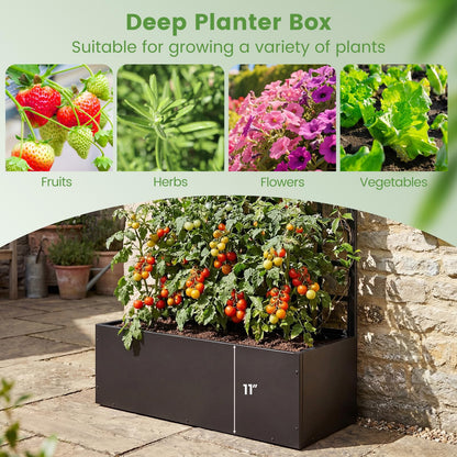 Giantex 2 Pack Metal Raised Garden Bed with Trellis, 71"x36"x16" Galvanized Planter Box w/Drainage Holes for Climbing Plants Vegetables Flowers, Outdoor Privacy Screen for Patio Backyard Balcony